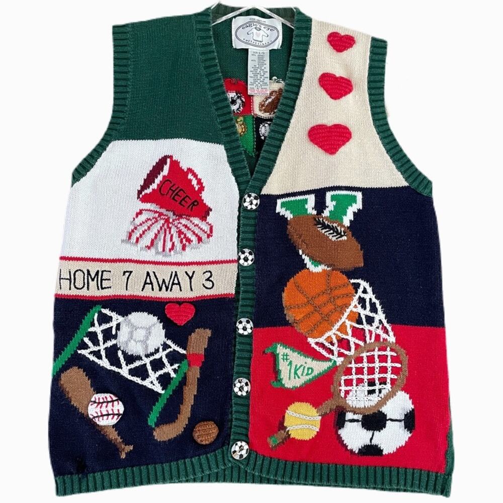 Vintage 90s Eagle’s Eye Collectibles Sports Mom Knit Vest Sz L - Picture 5 of 9